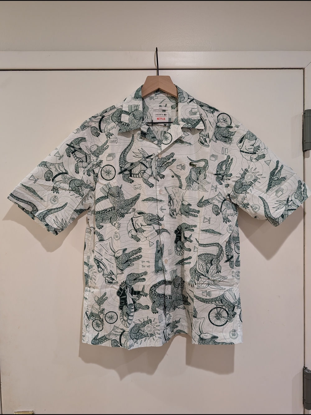 LACOSTE x Netflix Crocodile-print Cotton T-shirt Green/White